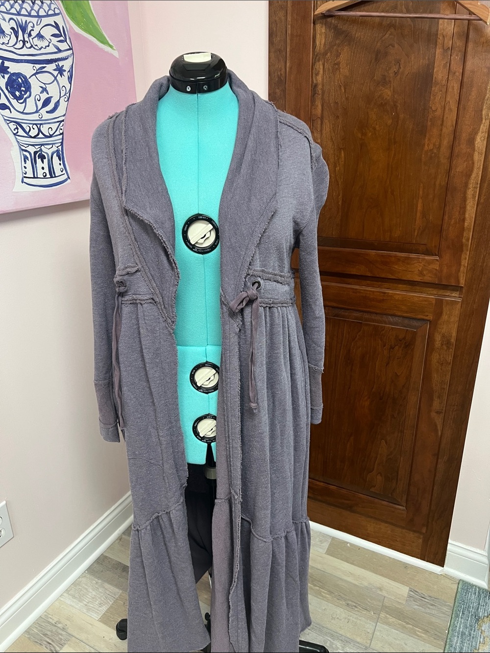 Free People Long Open Tiered Cardigan in Purple Gray